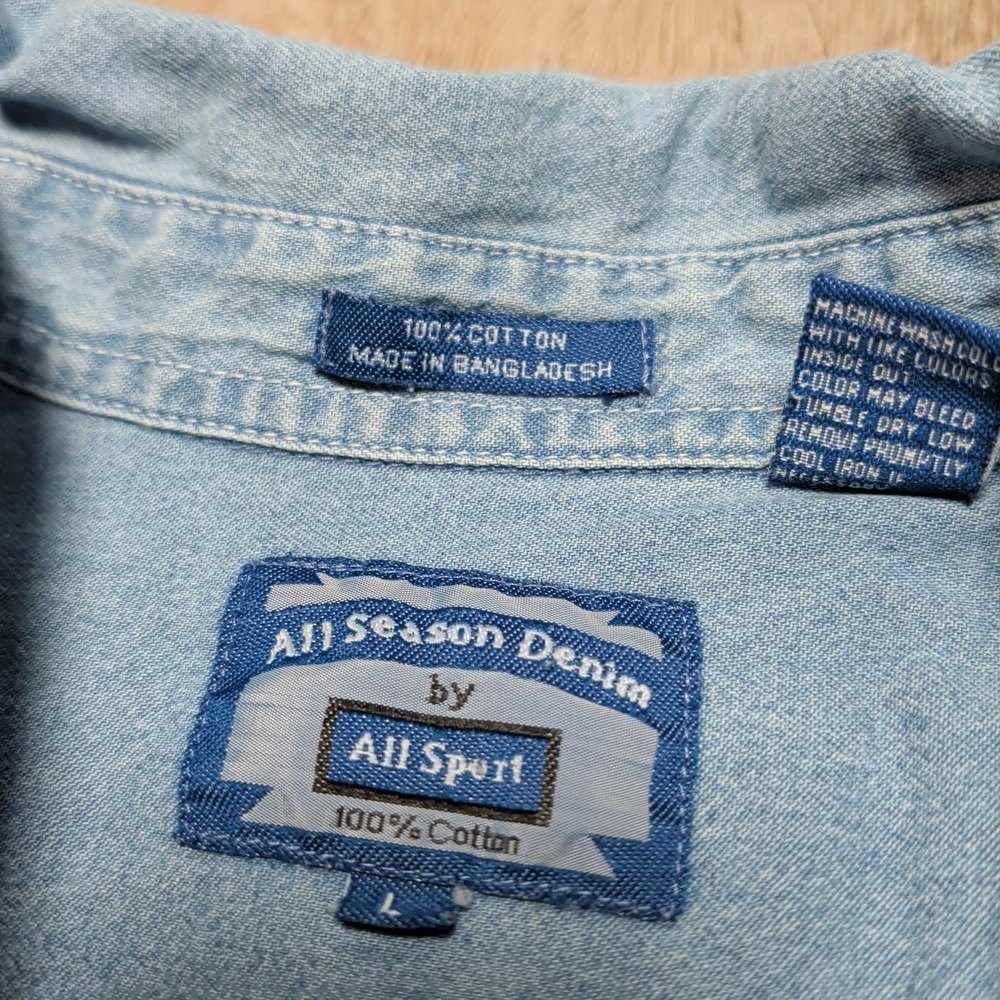 Vintage All Sport Denim Shirt Mens L Fits‎ XL Chambray Alaska Embroidered Cotton - Picture 3 of 6